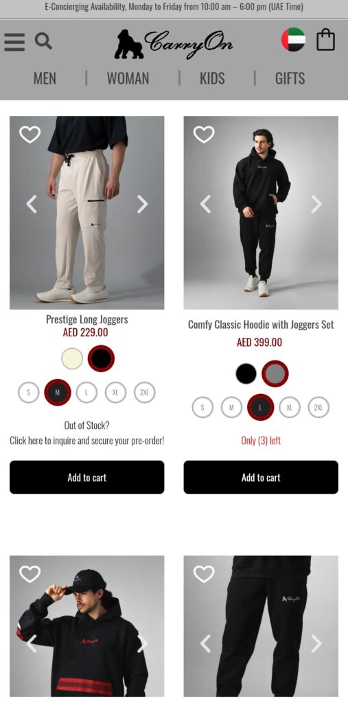 Apparel product layout UI